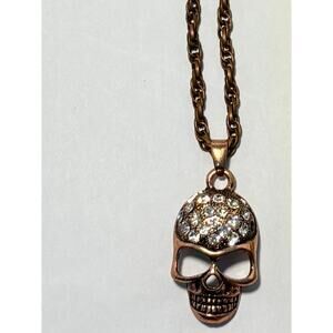 Bronze-tone Skull with Rhinestones Necklace
